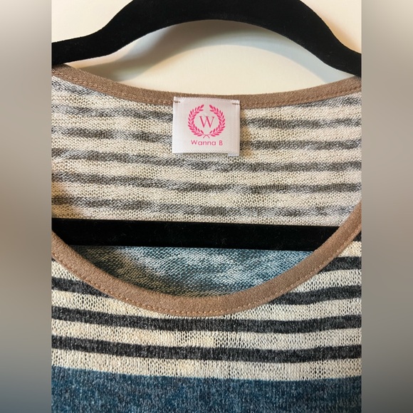 Navy blue, red, orange, beige striped fall colored dress - Picture 6 of 10